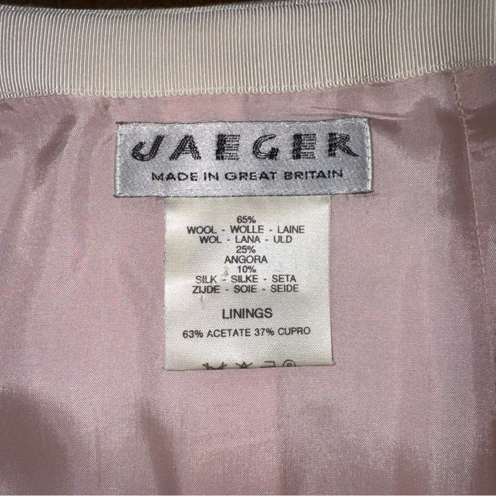 Jaegar Wool Silk Blend Pink 2 pc Skirt Suit Womens 10 Vintage British Luxury - Picture 12 of 16